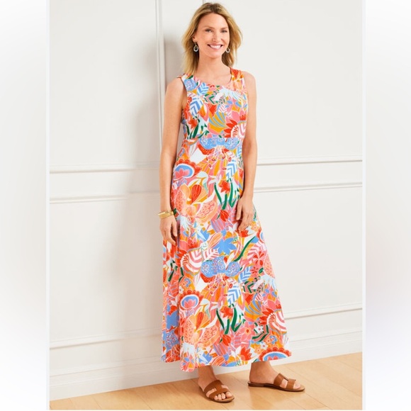 Talbots Jersey Floral Maxi Dress “Marvelous Floral” Tropical Colorful Coastal S - Picture 1 of 12